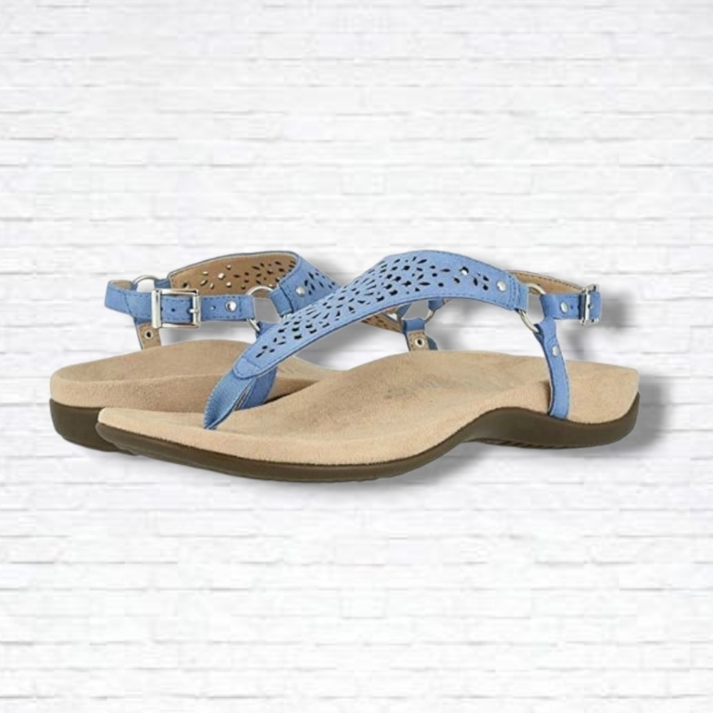 Vionic Light Blue Laser-Cut Leather Thong Sandals